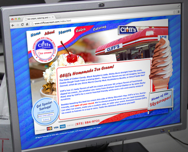 cliffs ice creat web site design and graphics