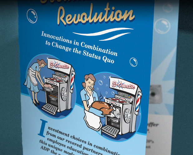 Illustrations for the ADP E-O-Matic promotional campaign designed and illustrated by illustrator Paul Kiesche
