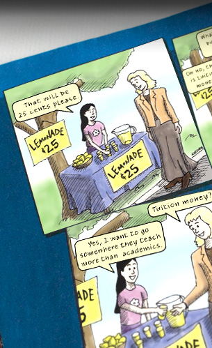 Comic style illustration for Hillel Yeshiva Jewish Orthodox School illustrated by Paul Kiesche